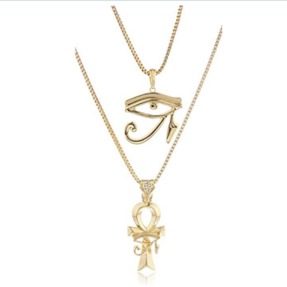 Eye of Ra Necklace Ankh African Jewelry Gold Chain - Picture 1 of 1